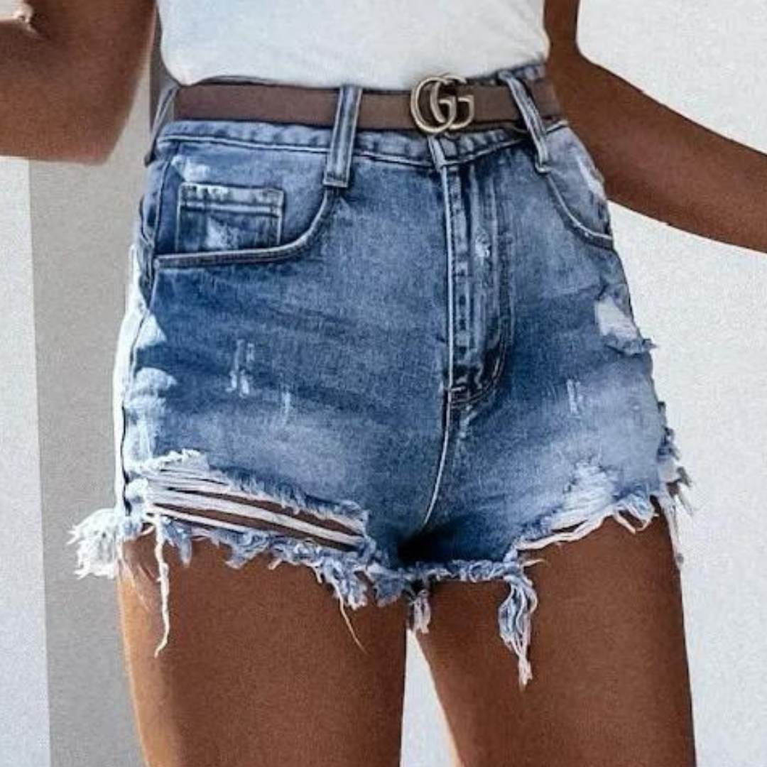 Denis - Élégants Shorts Taille Haute en Denim avec Franges