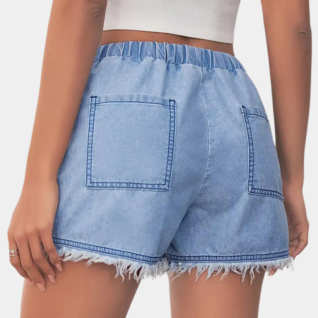 Rosalba - Short en Jean avec Bord Frangé pour Femme, Style Décontracté