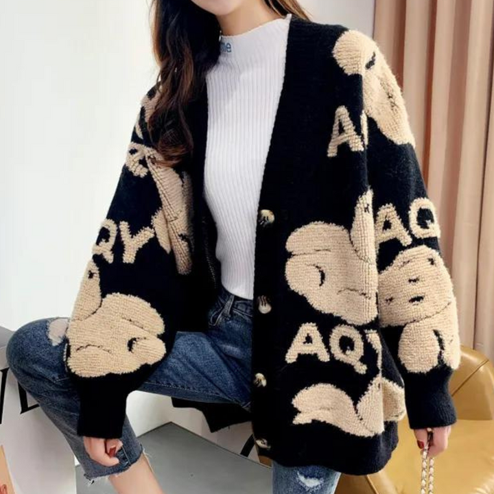 Elettra - Cardigan confortable pour femmes avec motif d'ours