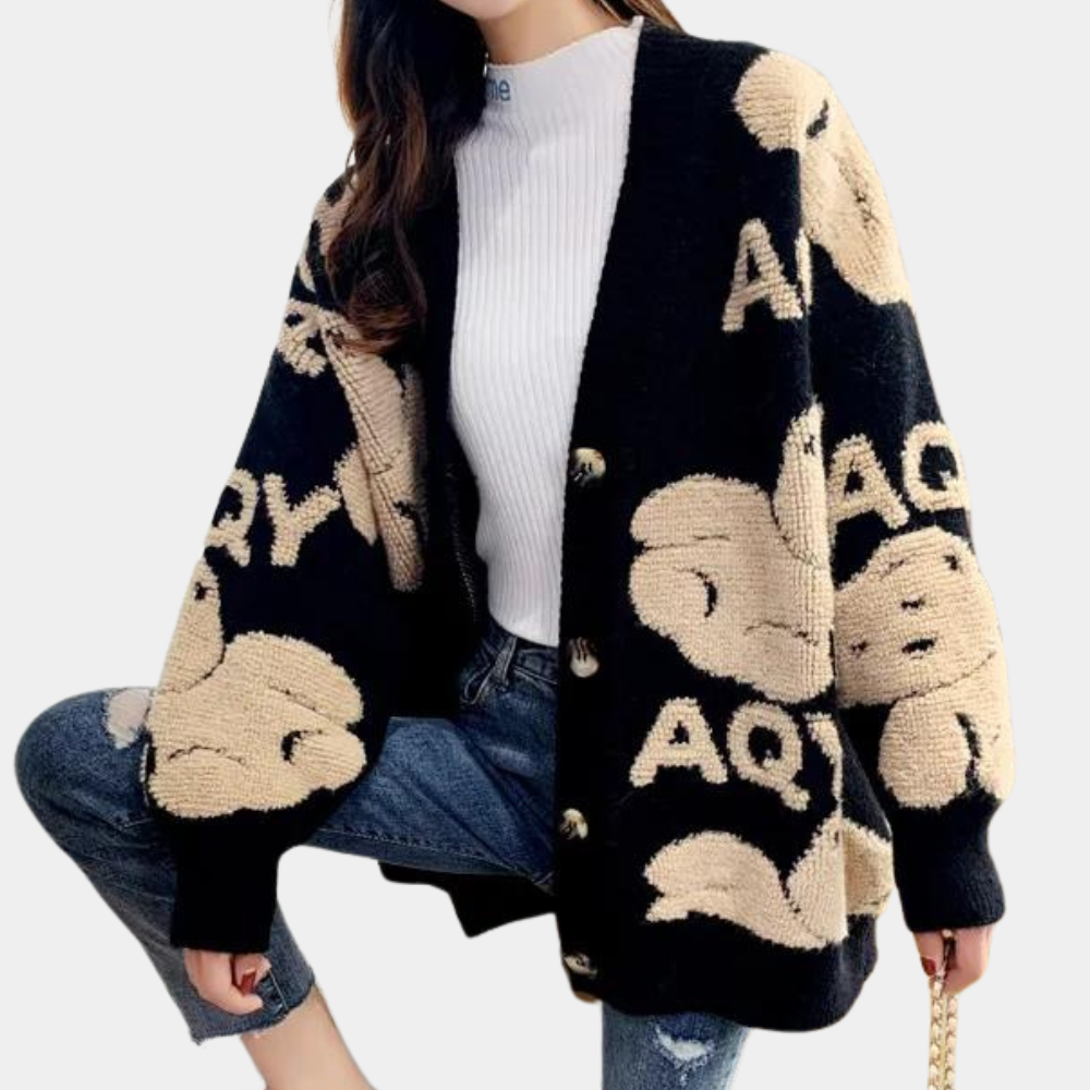 Elettra - Cardigan confortable pour femmes avec motif d'ours