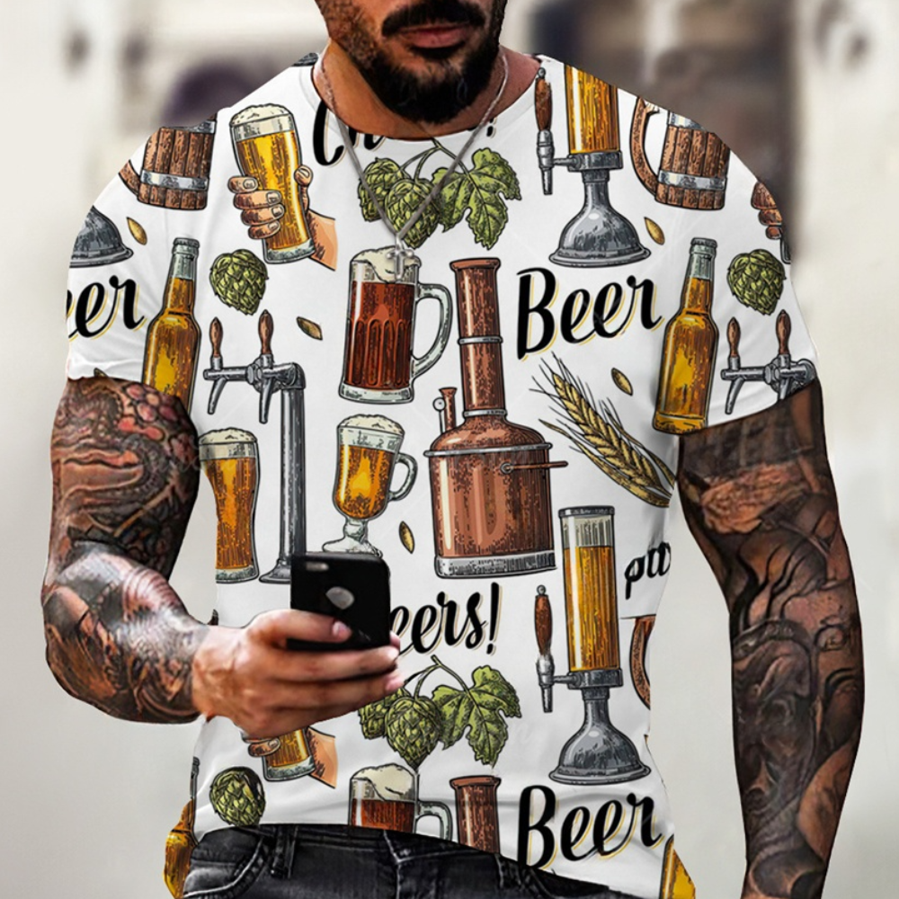 Nikos - T-shirt décontracté et imprimé Oktoberfest pour hommes