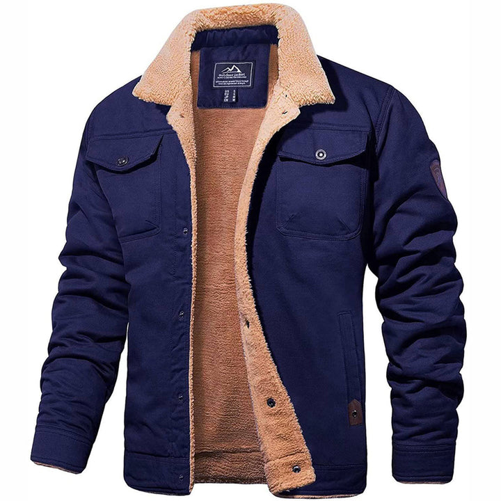 Blauwe jacket bomber met wollen binnenkant en kraag