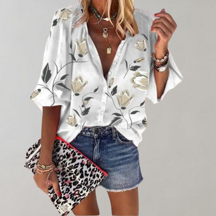 Witte blouse met bloemenprint voor dames