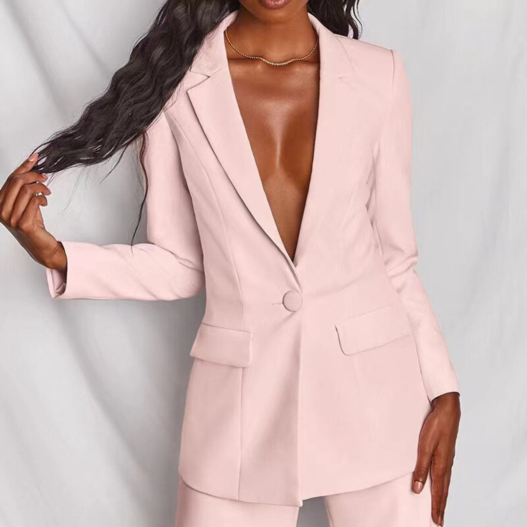 Bovenkant roze blazer set met broek voor dames