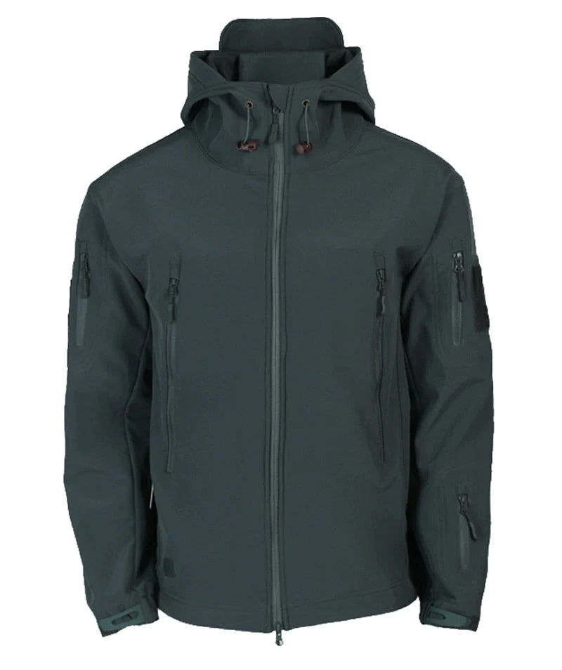 Voorkant grijze windjack en softshell met capuchon voor heren 