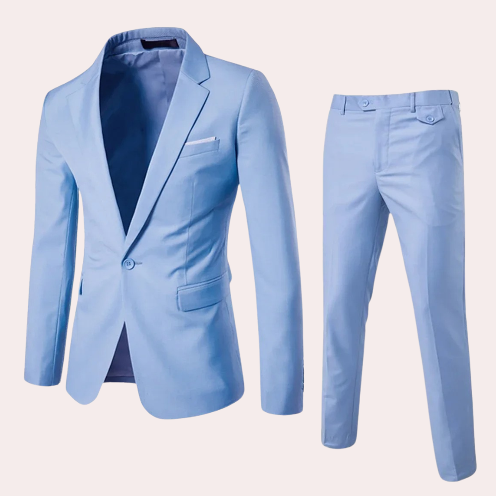 Lichtblauw heren pak met blazer en pantalon