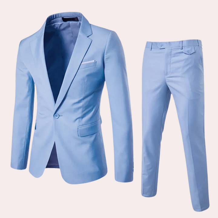 Lichtblauw heren pak met blazer en pantalon