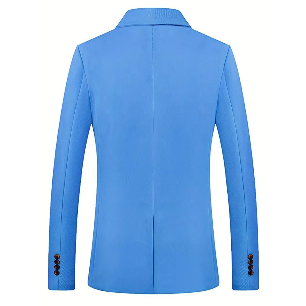 Achterkant blauwe blazer voor heren