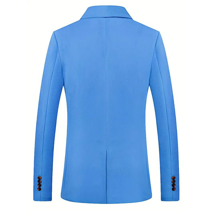 Achterkant blauwe blazer voor heren