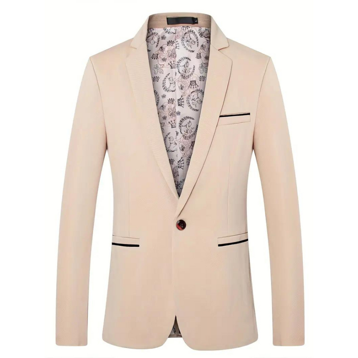 Voorkant beige blazer voor heren